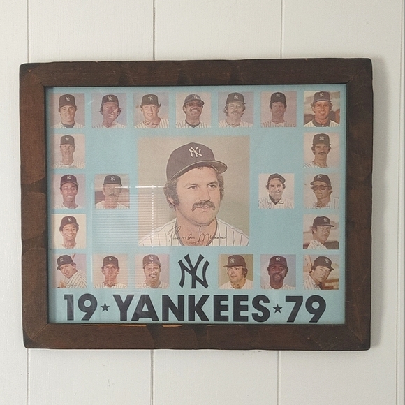 1979 New York Yankees Team Headshot And Signature Framed Poster Thurman Munson